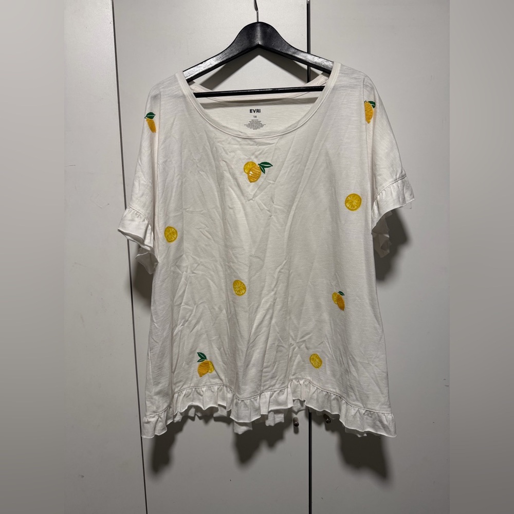 EVRI White Tee with Yellow Lemon Accents